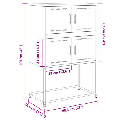 vidaXL Skjenk hvit 68,5x38,5x107 cm stål