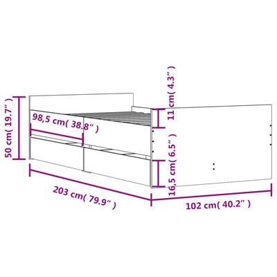 vidaXL Sengeramme med skuffer sonoma eik 100x200 cm