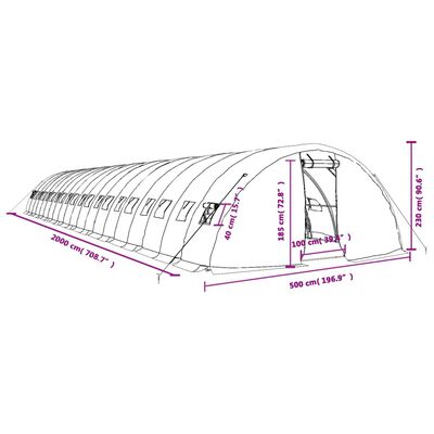 vidaXL Drivhus med stålramme hvit 100 m² 20x5x2,3 m