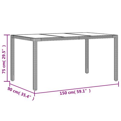 vidaXL Hagebord med glassplate svart 150x90x75 cm polyrotting