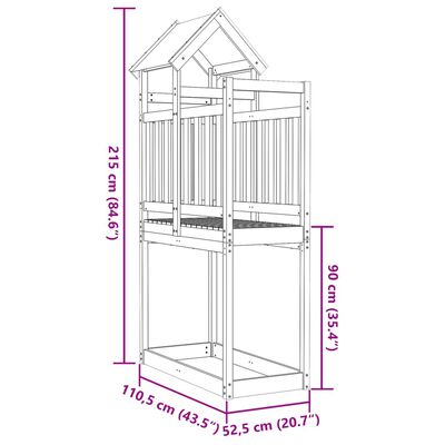 vidaXL Leketårn 110,5x52,5x215 cm heltre furu