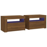 vidaXL Nattbord 2 stk med LED brun eik 60x35x40 cm