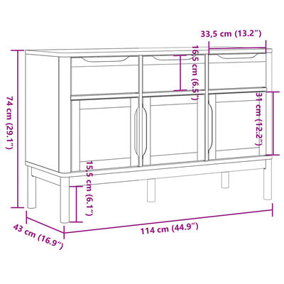 vidaXL Skjenk FLORO voksbrun 114x43x74 cm heltre furu