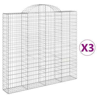 vidaXL Gabionkurver buede 3 stk 200x30x180/200 cm galvanisert jern