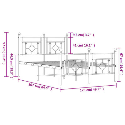 vidaXL Sengeramme i metall med hode- og fotgavl svart 120x200 cm