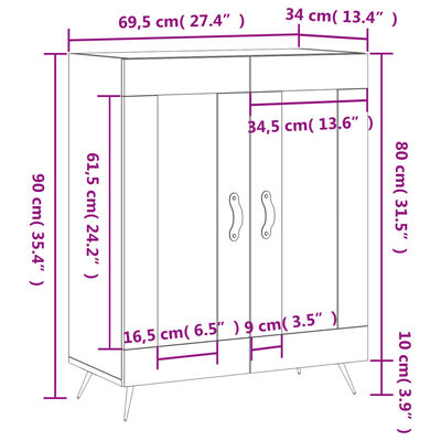 vidaXL Skjenk grå sonoma 69,5x34x90 cm konstruert tre