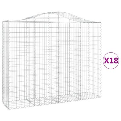 vidaXL Gabionkurver buede 18 stk 200x50x160/180 cm galvanisert jern