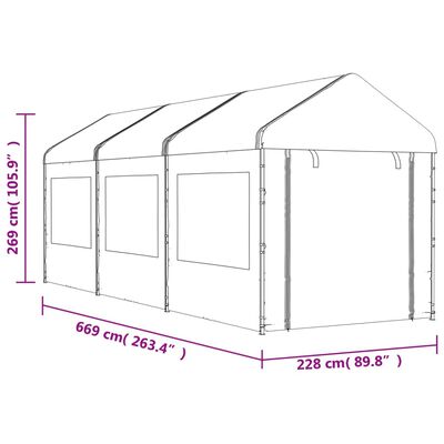vidaXL Paviljong med tak hvit 6,69x2,28x2,69 m polyetylen