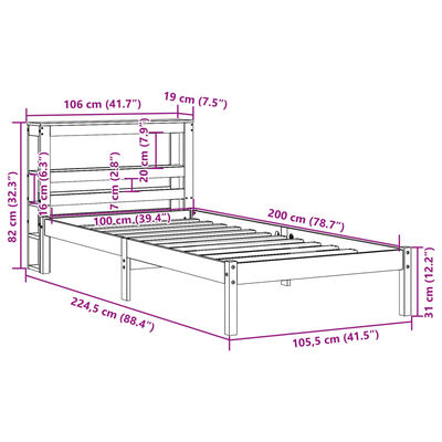 vidaXL Sengeramme uten madrass 100x200 cm heltre furu