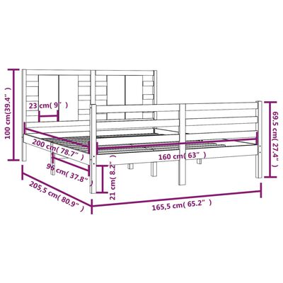 vidaXL Sengeramme grå heltre furu 160x200 cm (810442+814156)