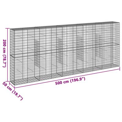 vidaXL Gabionkurv med deksel 500x50x200 cm galvanisert jern