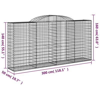 vidaXL Gabionkurver buede 10 stk 300x50x140/160 cm galvanisert jern