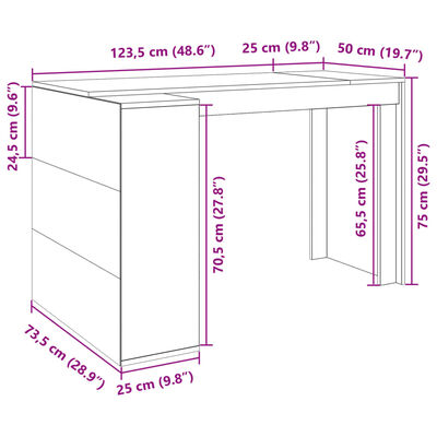 vidaXL Skrivebord sonoma eik 123,5x73,5x75 cm konstruert tre