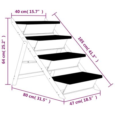 vidaXL Hundetrapp grå 105x47 cm heltre gran