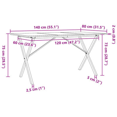 vidaXL Salongbord X-ramme 140x80x75 cm heltre furu og støpejern