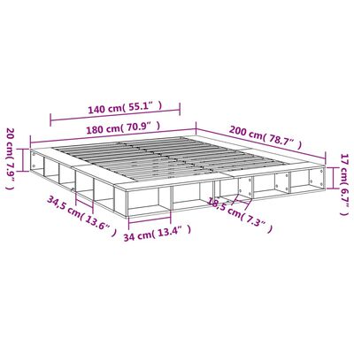 vidaXL Sengeramme betonggrå 180x200 cm konstruert tre