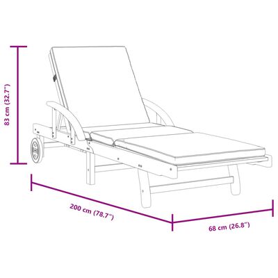 vidaXL Solsenger 2 stk med puter 200x68x83 cm heltre akasie