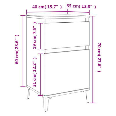 vidaXL Nattbord 2 stk hvit 40x35x70 cm