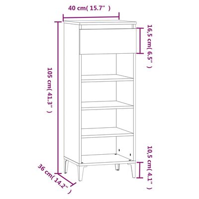 vidaXL Skohylle sonoma eik 40x36x105 cm konstruert tre