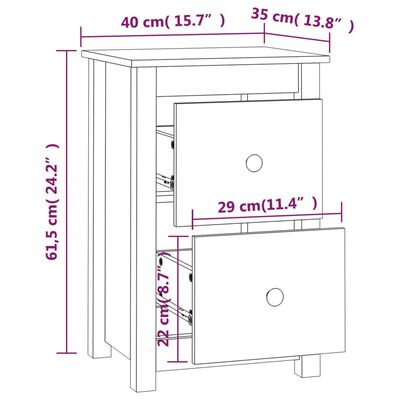 vidaXL Nattbord 2 stk honningbrun 40x35x61 cm heltre furu