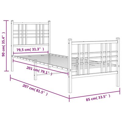 vidaXL Sengeramme i metall med hode- og fotgavl hvit 80x200 cm