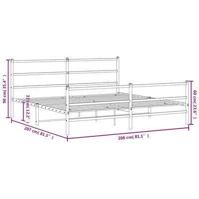 vidaXL Sengeramme i metall med hode- og fotgavl svart 200x200 cm