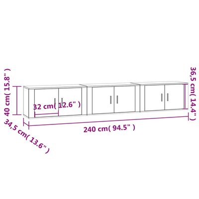 vidaXL Vegghengte TV-benker 3 stk hvit 80x34,5x40 cm