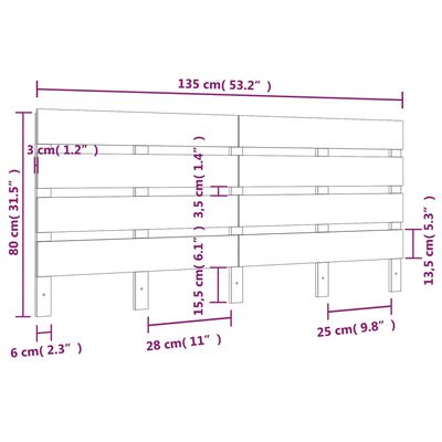 vidaXL Sengegavl svart 135x3x80 cm heltre furu