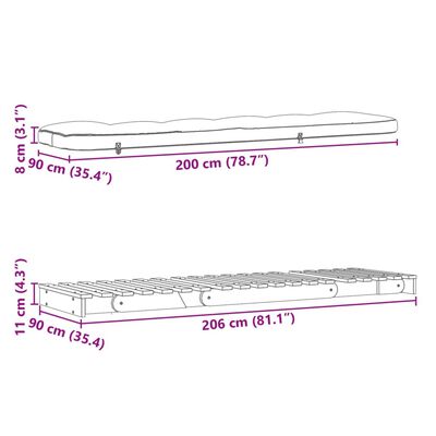 vidaXL Futonsofa med madrass hvit 90x206x11 cm heltre furu