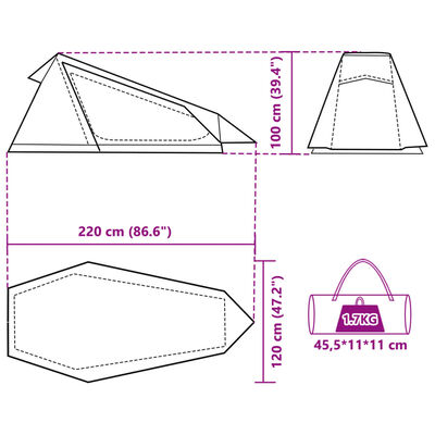 vidaXL Tunneltelt for camping 1 person hvit blendingsstoff vanntett