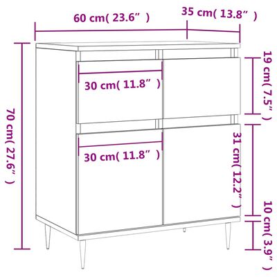 vidaXL Skjenk brun eik 60x35x70 cm konstruert tre