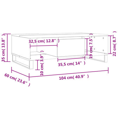 vidaXL Salongbord hvit 104x60x35 cm konstruert tre