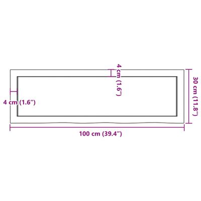 vidaXL Benkeplate til bad mørkebrun 100x30x(2-4) cm behandlet heltre