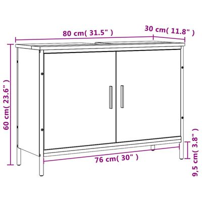 vidaXL Servantskap grå sonoma 80x30x60 cm konstruert tre