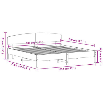 vidaXL Sengeramme med hodegavl 180x200 cm heltre furu