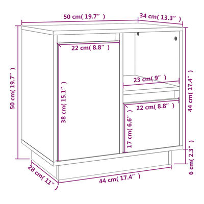 vidaXL Nattbord hvit 50x34x50 cm heltre furu