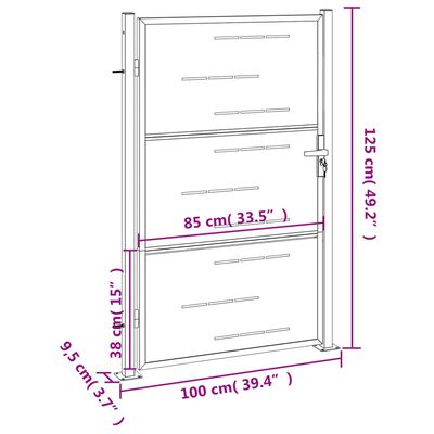 vidaXL Hageport 100x125 cm rustfritt stål