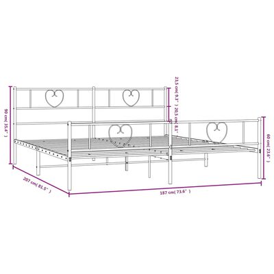 vidaXL Sengeramme i metall uten madrass med fotgavl svart 180x200 cm