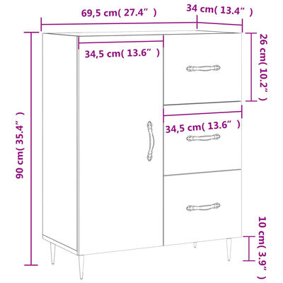 vidaXL Skjenk brun eik 69,5x34x90 cm konstruert tre