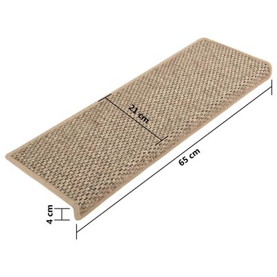 vidaXL Selvklebende trappematter sisal 15 stk 65x21x4 cm mørk beige