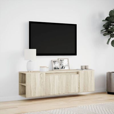 vidaXL Vegghengt TV-benk med LED sonoma eik 135x31x39,5 cm