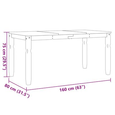 vidaXL Spisebord Corona 160x80x75 cm heltre furu