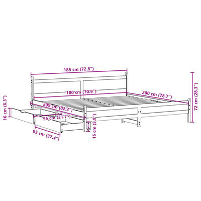 vidaXL Sengeramme uten madrass hvit 180x200 cm heltre furu