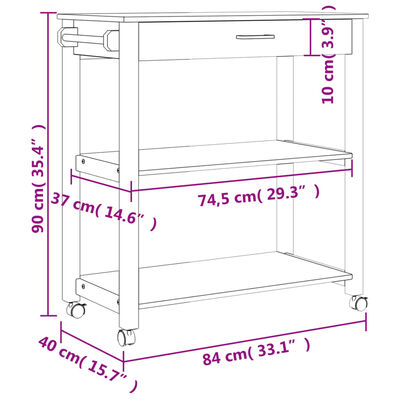 vidaXL Kjøkkenvogn MONZA 84x40x90 cm heltre furu