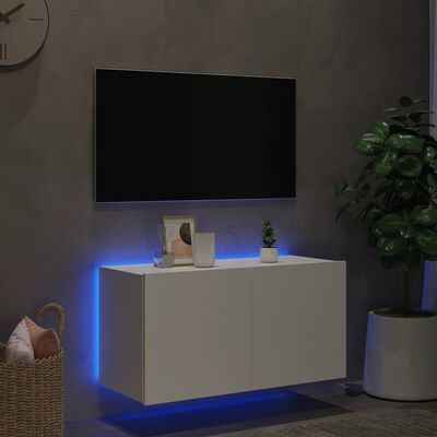 vidaXL Vegghengt TV-benk med LED hvit 80x35x41 cm