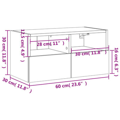 vidaXL Vegghengt TV-benk brun eik 60x30x30 cm konstruert tre