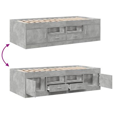 vidaXL Dagseng med skuffer betonggrå 100x200 cm konstruert tre