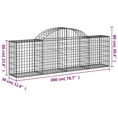 vidaXL Gabionkurver buede 25 stk 200x30x60/80 cm galvanisert jern