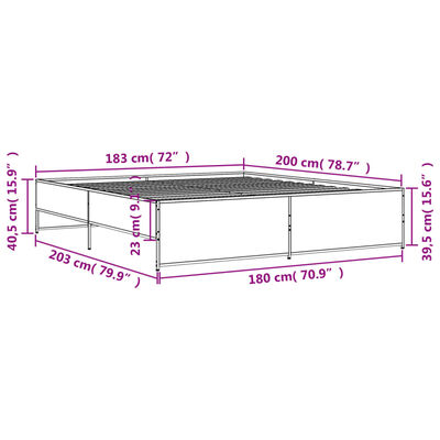 vidaXL Sengeramme sonoma eik 180x200 cm konstruert tre og metall