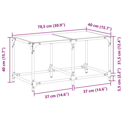 vidaXL Sofabord med gjennomsiktig glassplate 78,5x40x40 cm stål